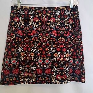 LOFT Corduroy Red and Black Floral Mini Skirt Women's Size 10 #60